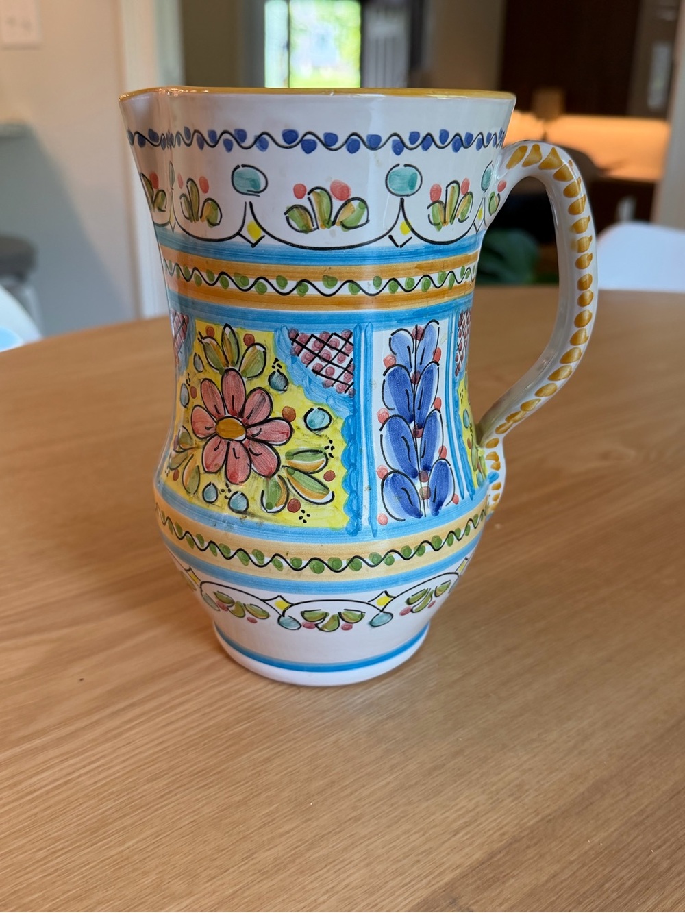 Cruz Pottery Spain Mosaic 7 3/4” Pitcher Hand Painted and Signed Cruz